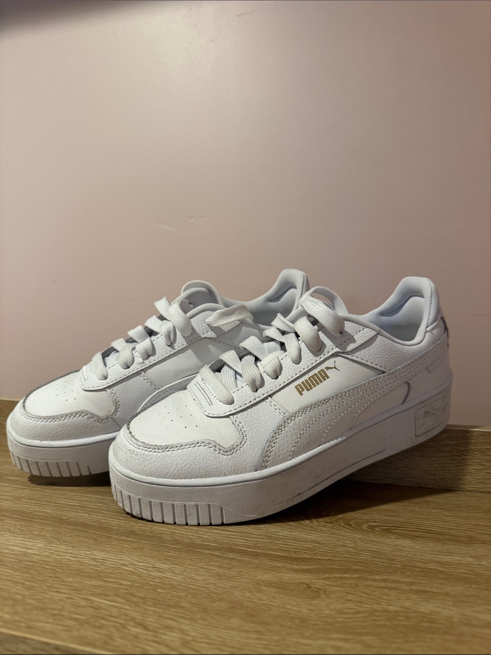 Puma White Sneakers with Gold Logo - Kids Casual Trainers